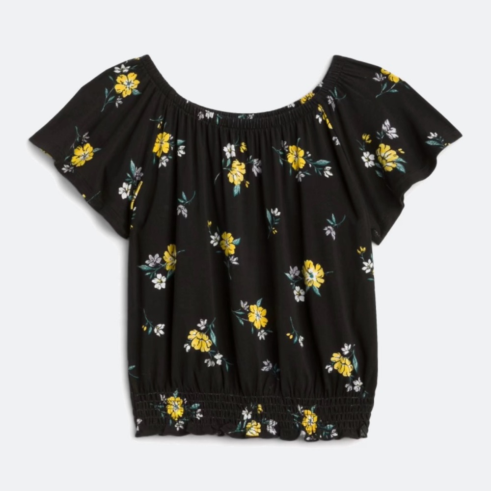 NWT Girls Black and Yellow Flutter Sleeve Blouse - Size L